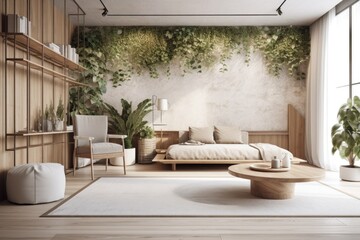 a contemporary area with lovely wall decor and plants. Generative AI