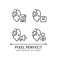 Artificial intelligence in business pixel perfect linear icons set. AI software. Company development. Customizable thin line symbols. Isolated vector outline illustrations. Editable stroke