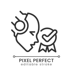 AI recommends in medicine pixel perfect linear icon. Health engine. Informed advice. User experience. Doctor visit. Thin line illustration. Contour symbol. Vector outline drawing. Editable stroke