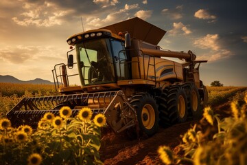 Fototapeta premium Farmer Operating A Combine Harvester, Generative AI