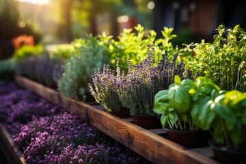 Herb Garden With A Diverse Array Of Aromatic Plants, Generative AI 