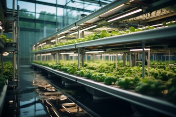 Hydroponic Farm With Plants Growing, Generative AI