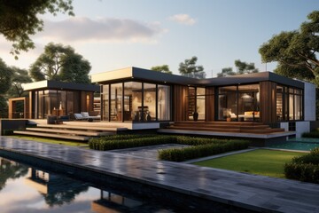 External perspective of a luxurious contemporary standalone dwelling.
