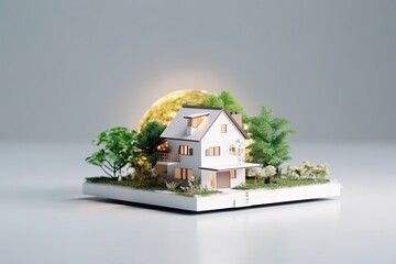 3d model, layout of an eco-friendly, energy-efficient house. Energy Efficient House. Renewable energy concept. Selective focus. Generative AI technology.
