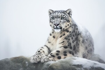 Snow leopard sitting. Generate Ai