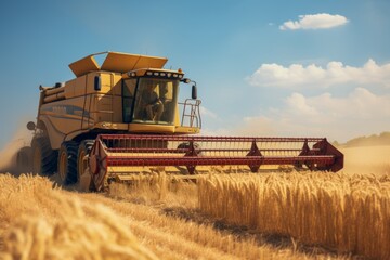 Wheat Field With A Combine Harvester Harvesting, Generative AI