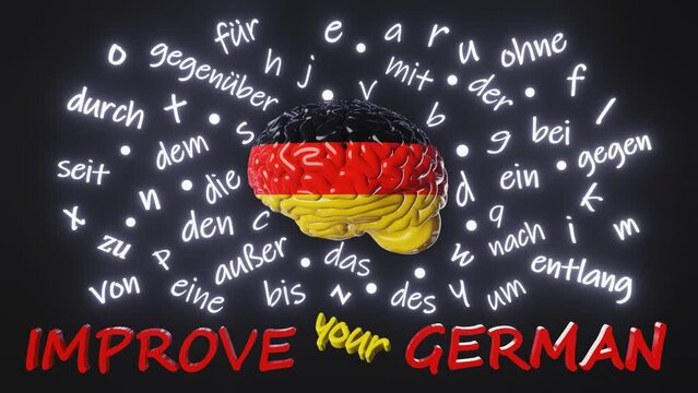 Improve your German Learning Deutsch Foreign language fluency improvement Human brain letters articles words prepositions 3d animation Studying Native speaker Online course education Listening Reading