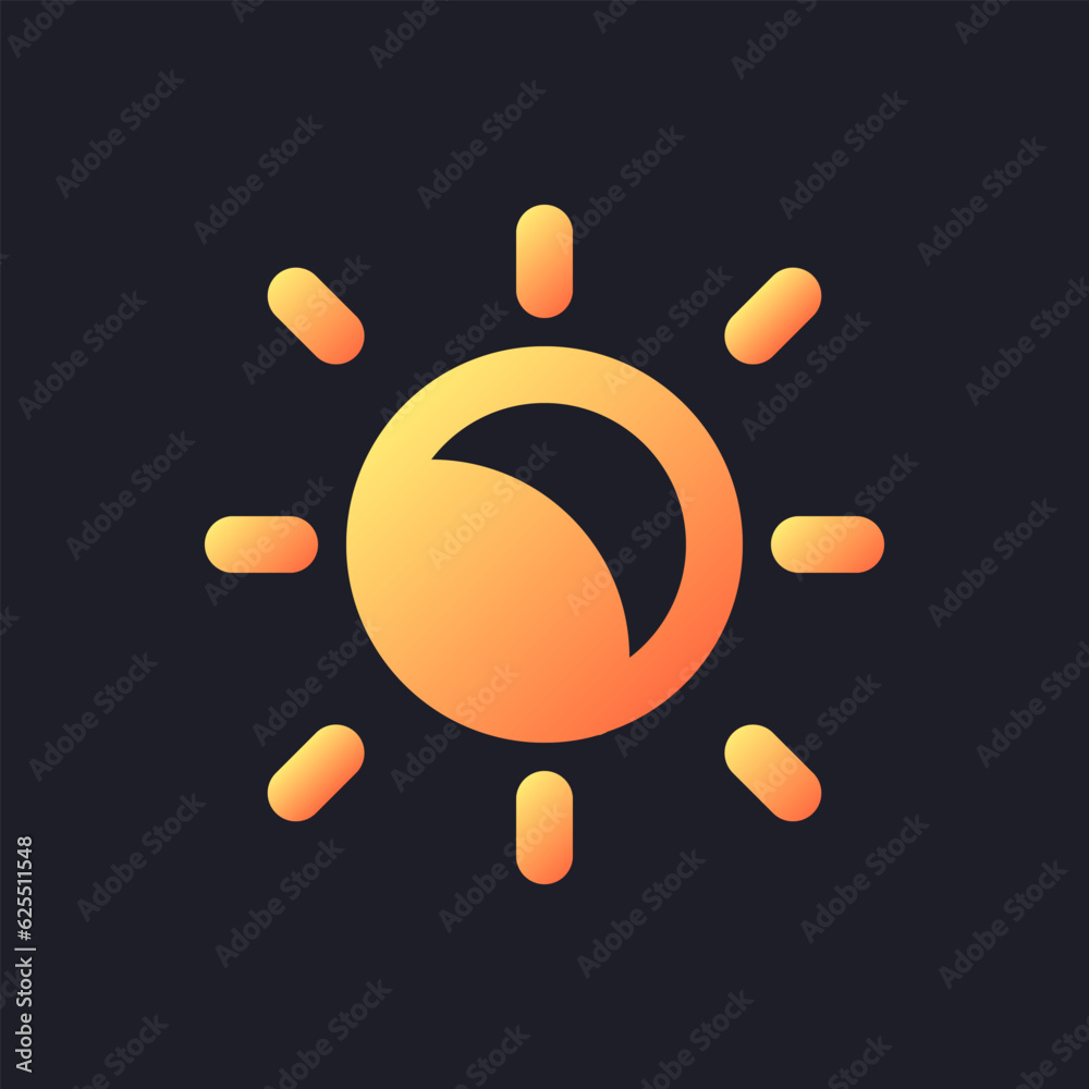 Poster lightness level orange solid gradient ui icon for dark theme. color scale. video lighting. filled pi