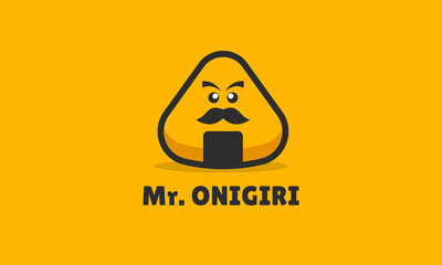 Mister onigiri with face mustache food character logo vector design
