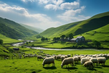 Fototapeta premium Sheep Farm, Generative AI
