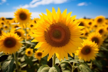  Sunflower Farm With Rows Of Vibrant Sunflowers, Generative AI