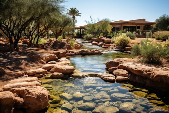 A Desert Oasis With A Babbling Brook Providing A Soothing Soundtrack In The Arid Desert Environment Generative AI