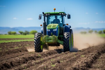 Fototapeta premium Tractor Tilling The Soil In A Large Agricultural Estates, Generative AI
