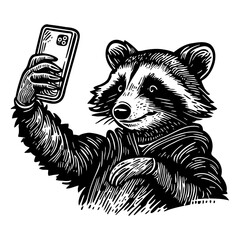 raccoon taking selfie sketch