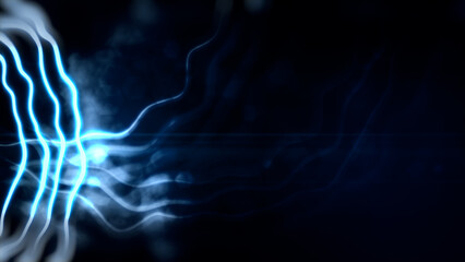 bright shining blue ardent volumetric lines on black background - abstract 3D illustration