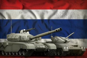 Thailand tank forces concept on the national flag background. 3d Illustration