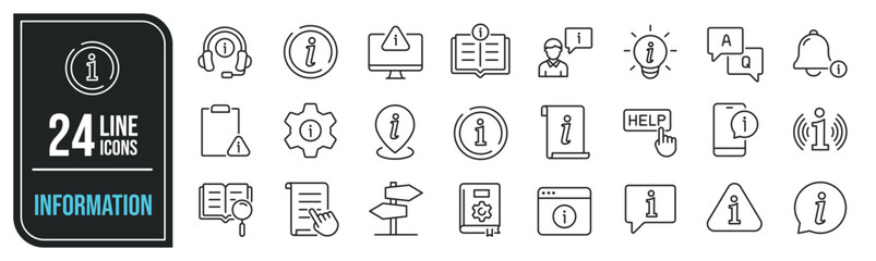 Information simple minimal thin line icons. Related guide, instruction, manual, guidebook. Editable stroke. Vector illustration. - obrazy, fototapety, plakaty