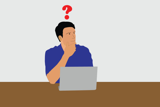 Young  Man thinking of thought simble question on white Background