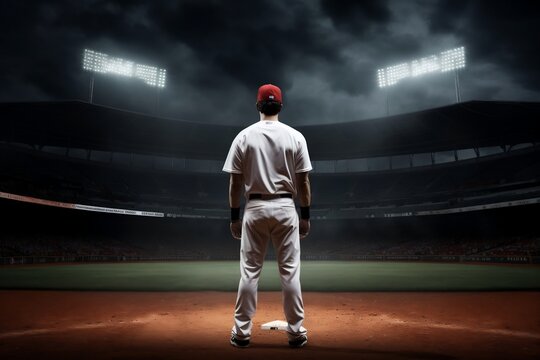 A baseball player standing ready in the middle of the base, Generative Ai