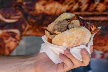 famous traditional portugal pork sandwich called bifana to take away