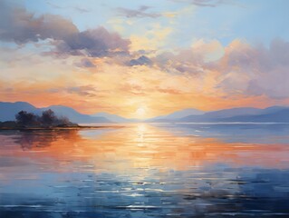 Naklejka premium Sunset in the sea in the style of oil painting. Generative ai