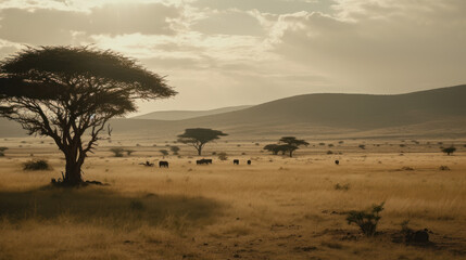 Fototapeta na wymiar African savanna, yellow grass