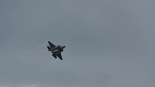 US Airforce F-35 stealth fighter jet during high speed flight and manoeuvres