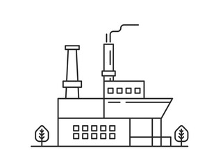 Manufacture production factory. Industrial building plant, warehouse vector outline illustration