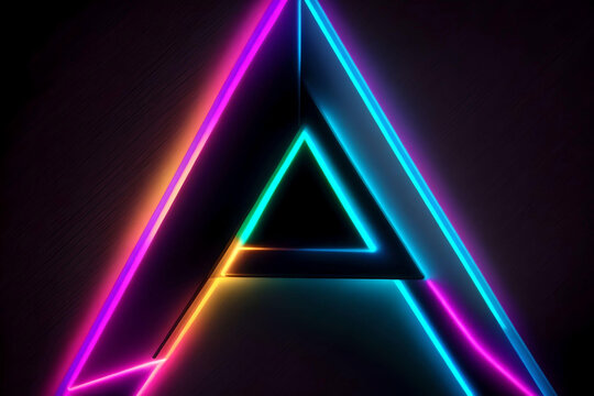 triangle shape with reflection colorful neon light on dark background. AI Generated. © pim pic