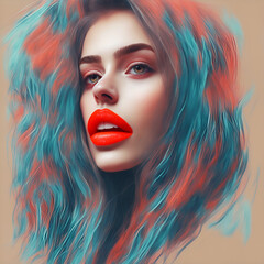 portrait of a woman with big red lips, Generative AI
