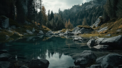 Fototapeta na wymiar Lake, forest, mountains