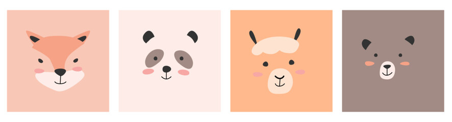 set of scandinavian simple portrait animals fox