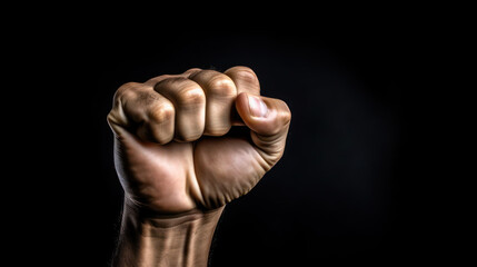 Closed Fist on a Black Background with Copyspace, Symbol of Protest