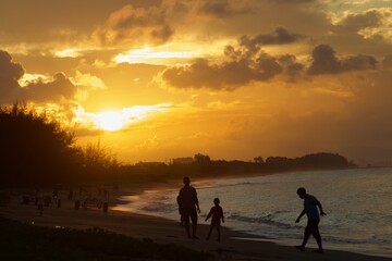 the sunrise at the morning on the beach.