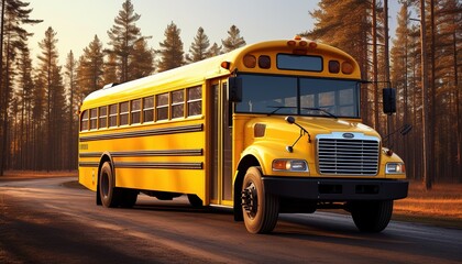 Fototapeta na wymiar School bus with beautiful scenery