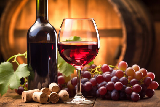wine beverage bottle winery grape drink glass fresh food alcohol background. Generative AI.