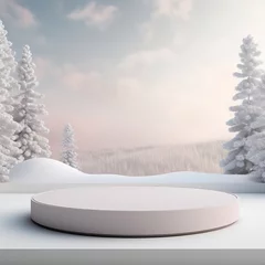 Foto op Plexiglas Landschap winter landscape with snow podium product placement GENERATIVE AI