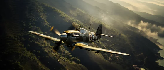 Crédence de cuisine en verre imprimé Ancien avion WW2 fighter plane flying through the air