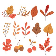 Fototapeta premium watercolor illustration autumn branches leaves and acorns on a white background