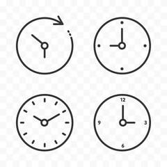 Time concept editable stroke outline line art icons set isolated on transparent background flat vector stock illustration.