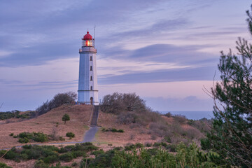 Fototapeta na wymiar The Dornbusch lighthouse on the island of Hiddensee in the morning