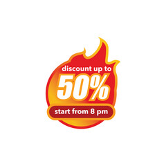 Discount label with text in gradient fire ball or flame frame referring to hot sale promotion isolated on white background