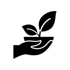 Fototapeta premium Tree plantation, plant care , planting education logo and vector icon design black and white, green icon.