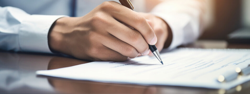 Close up of a person signing a document