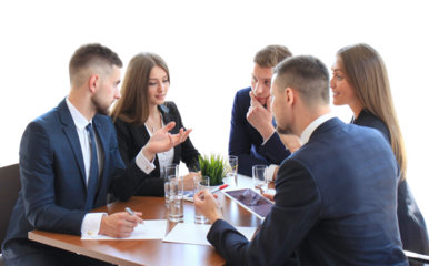 startup business team on meeting, brainstorming, working on laptop and tablet computer on a transparent background