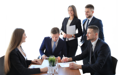 startup business team on meeting, brainstorming, working on laptop and tablet computer on a transparent background