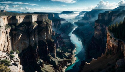 The Dramatic Panorama of a Vast Canyon Ravine ai generated