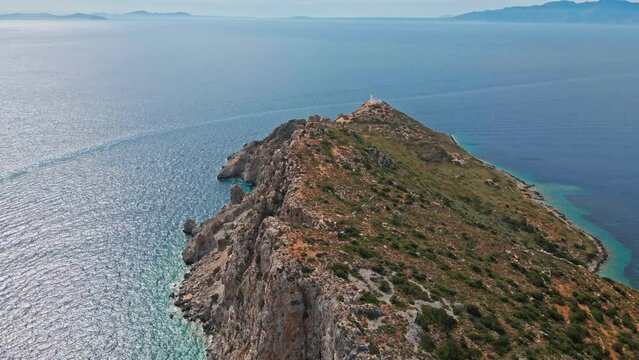 Aerial view of Lighthouse and Knidos or Cnidus an ancient city in Tekir burnu peninsula, Datca town, Mugla province, Turkey.