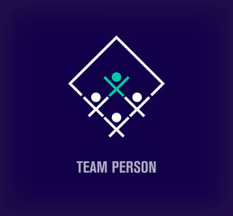 Creative team person logo. Unique color transitions. Connection human logo template in unique square. vector
