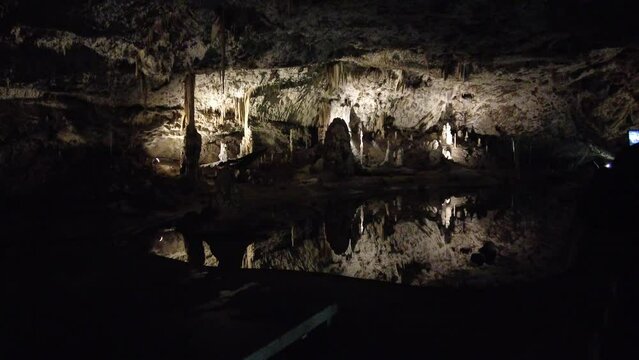 Blansko district, Czech Republic - February 25, 2023: Punkva Caves. Caves Moravian Karst. Stolognites, the underworld.